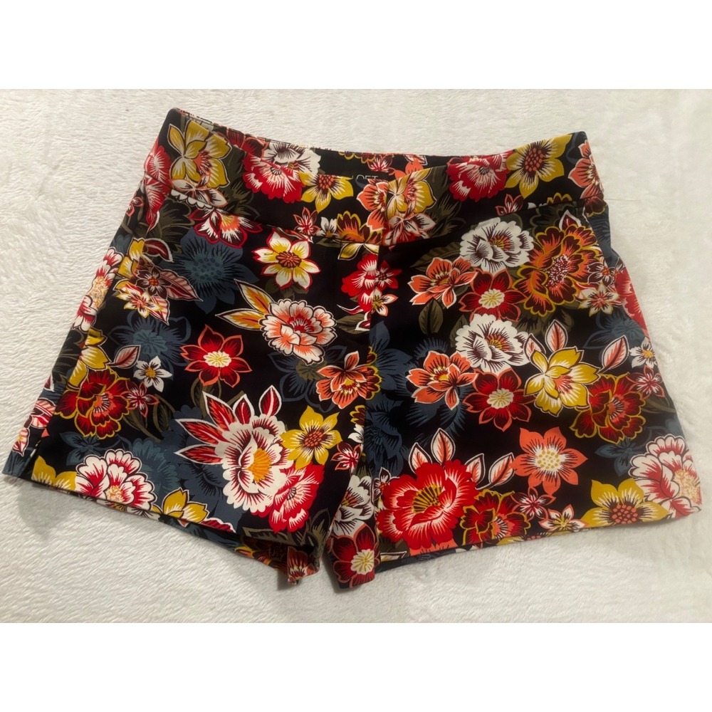Ann Taylor Loft Shorts Womens 0 Floral Navy Blue‎ Pink Yellow Botanical Summer